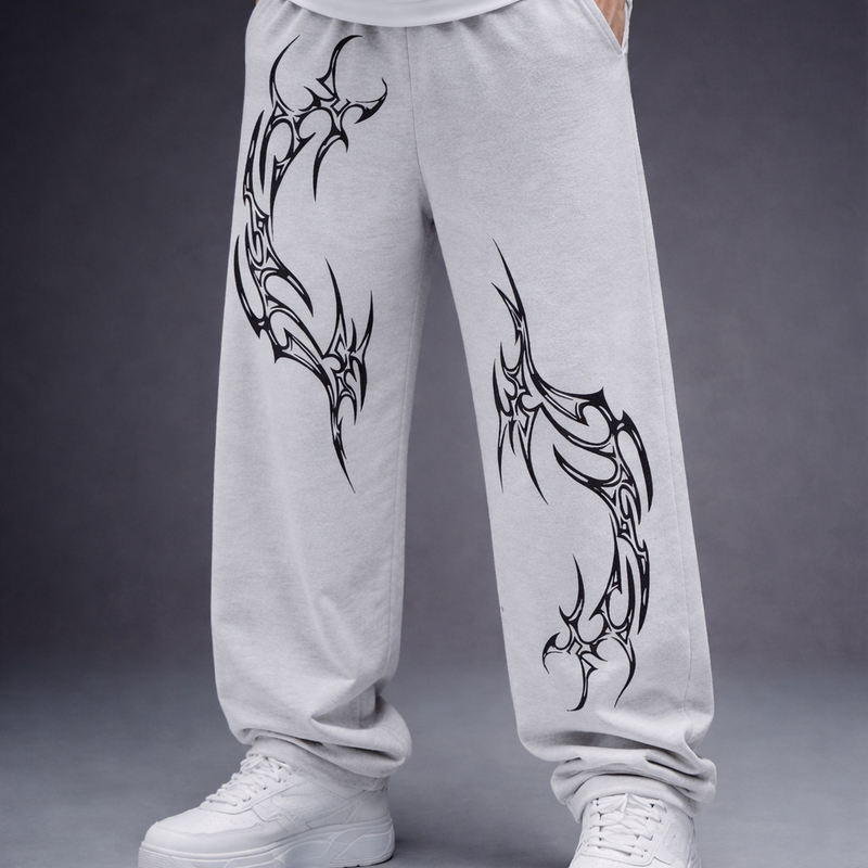 Grey Tribal Print Oversized Joggers | Baggy Streetwear Pants