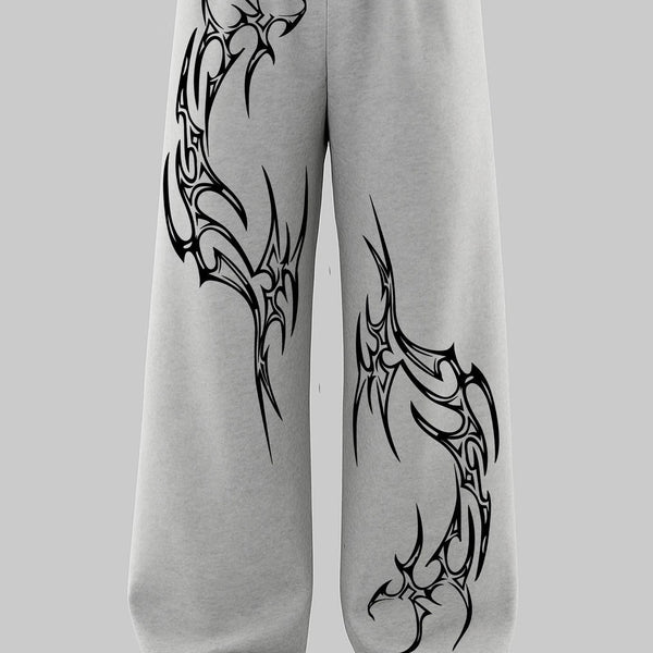 Grey Tribal Print Oversized Joggers | Baggy Streetwear Pants