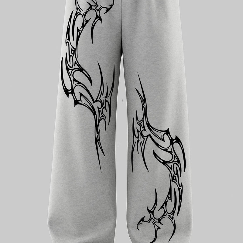 Grey Tribal Print Oversized Joggers | Baggy Streetwear Pants